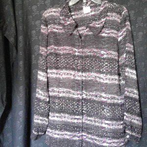 CAbi sheer blouse; long sleeve button-up